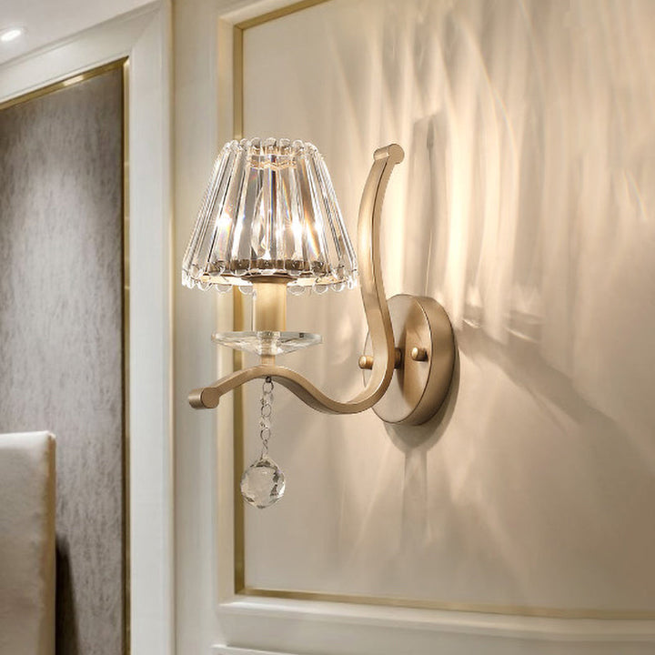 Skørter | Crystal Prism Antique Gold Wall Lamp Conical 1 Head Minimalist Wall Mounted Light Fixture