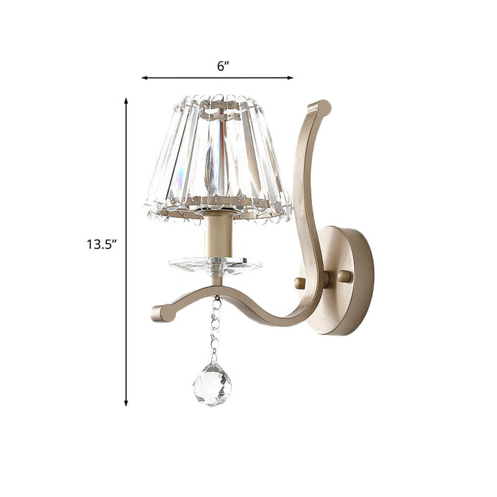 Skørter | Crystal Prism Antique Gold Wall Lamp Conical 1 Head Minimalist Wall Mounted Light Fixture