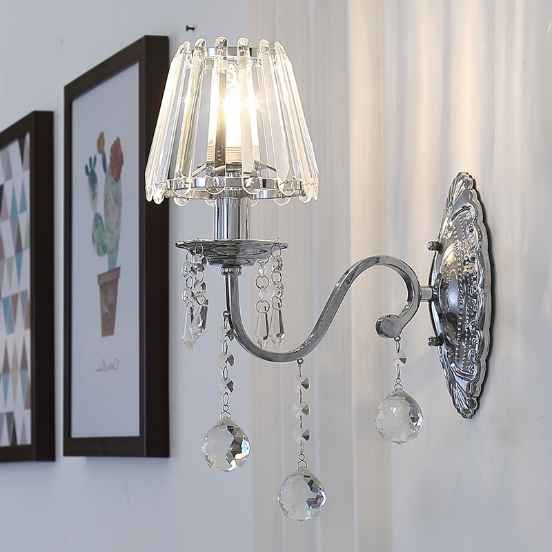 Skørter | Crystal Cone Wall Light Kit Contemporary 1/2-Light Living Room Wall Light Lighting Fixture in Chrome with Drops