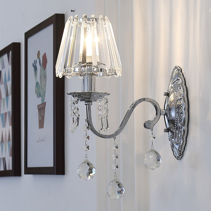 Skørter | Crystal Cone Wall Light Kit Contemporary 1/2-Light Living Room Wall Light Lighting Fixture in Chrome with Drops
