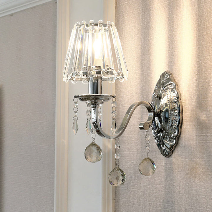 Skørter | Crystal Cone Wall Light Kit Contemporary 1/2-Light Living Room Wall Light Lighting Fixture in Chrome with Drops