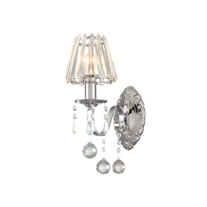 Skørter | Crystal Cone Wall Light Kit Contemporary 1/2-Light Living Room Wall Light Lighting Fixture in Chrome with Drops