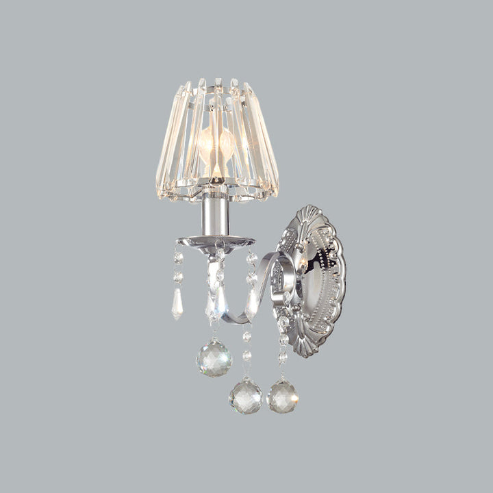 Skørter | Crystal Cone Wall Light Kit Contemporary 1/2-Light Living Room Wall Light Lighting Fixture in Chrome with Drops