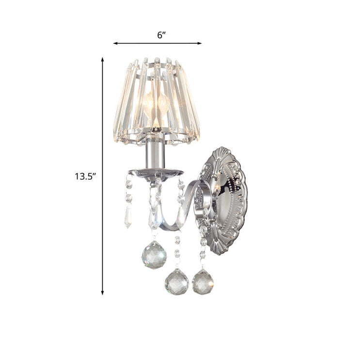 Skørter | Crystal Cone Wall Light Kit Contemporary 1/2-Light Living Room Wall Light Lighting Fixture in Chrome with Drops