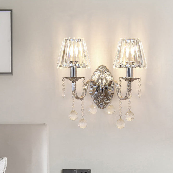 Skørter | Crystal Cone Wall Light Kit Contemporary 1/2-Light Living Room Wall Light Lighting Fixture in Chrome with Drops