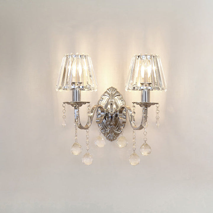 Skørter | Crystal Cone Wall Light Kit Contemporary 1/2-Light Living Room Wall Light Lighting Fixture in Chrome with Drops