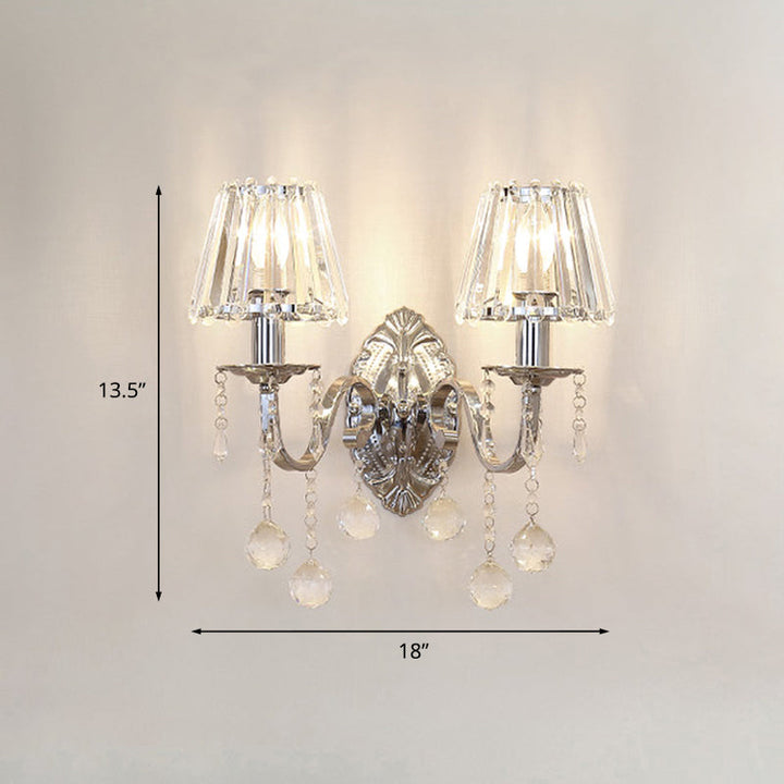 Skørter | Crystal Cone Wall Light Kit Contemporary 1/2-Light Living Room Wall Light Lighting Fixture in Chrome with Drops