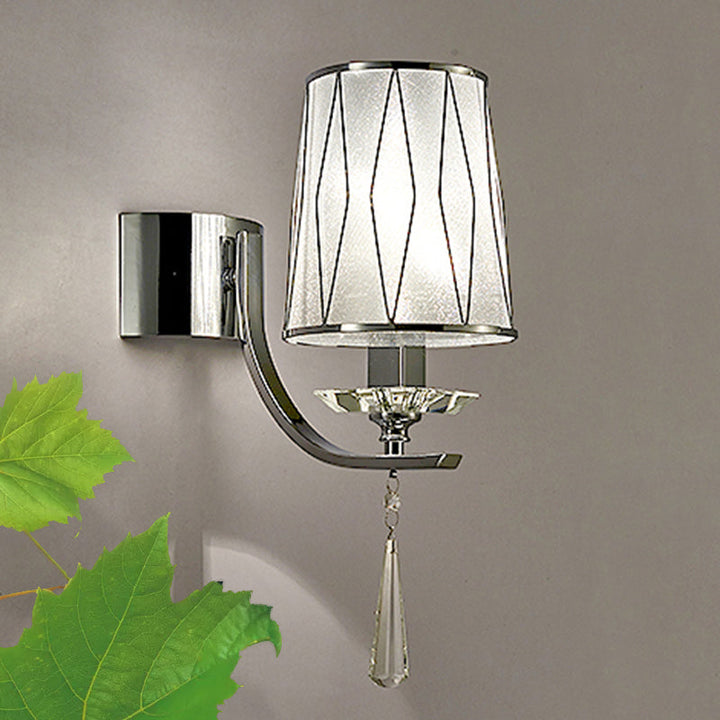 Lisslune | 1/2-Pear Wall Light Modern diamond pattern Barrel PVC Wall Lamp in Chrome with K9 Crystal Drops