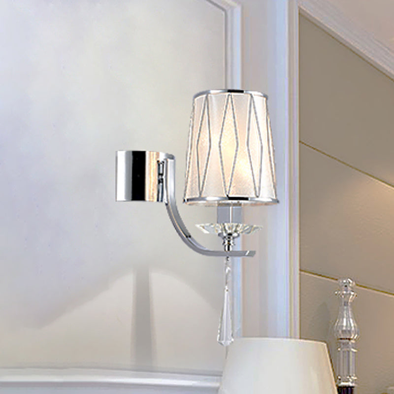 Lisslune | 1/2-Pear Wall Light Modern diamond pattern Barrel PVC Wall Lamp in Chrome with K9 Crystal Drops