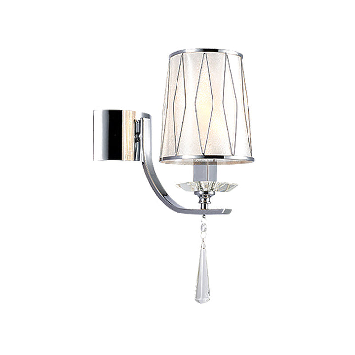 Lisslune | 1/2-Pear Wall Light Modern diamond pattern Barrel PVC Wall Lamp in Chrome with K9 Crystal Drops
