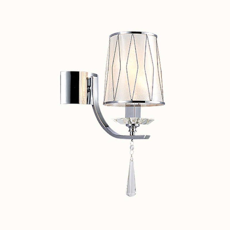 Lisslune | 1/2-Pear Wall Light Modern diamond pattern Barrel PVC Wall Lamp in Chrome with K9 Crystal Drops