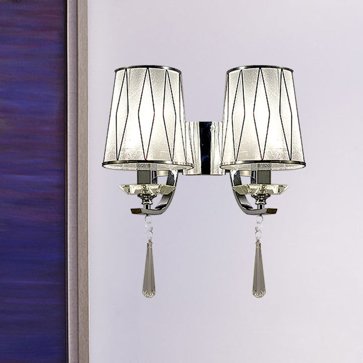 Lisslune | 1/2-Pear Wall Light Modern diamond pattern Barrel PVC Wall Lamp in Chrome with K9 Crystal Drops
