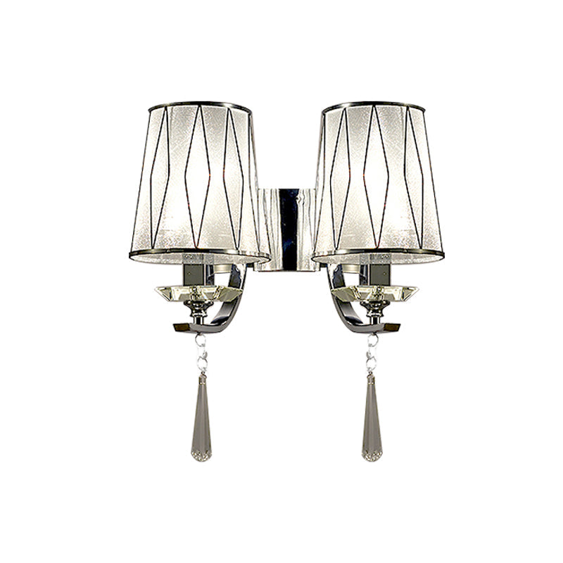 Lisslune | 1/2-Pear Wall Light Modern diamond pattern Barrel PVC Wall Lamp in Chrome with K9 Crystal Drops