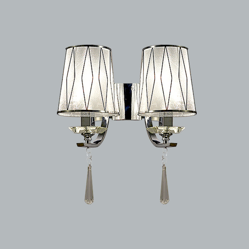 Lisslune | 1/2-Pear Wall Light Modern diamond pattern Barrel PVC Wall Lamp in Chrome with K9 Crystal Drops