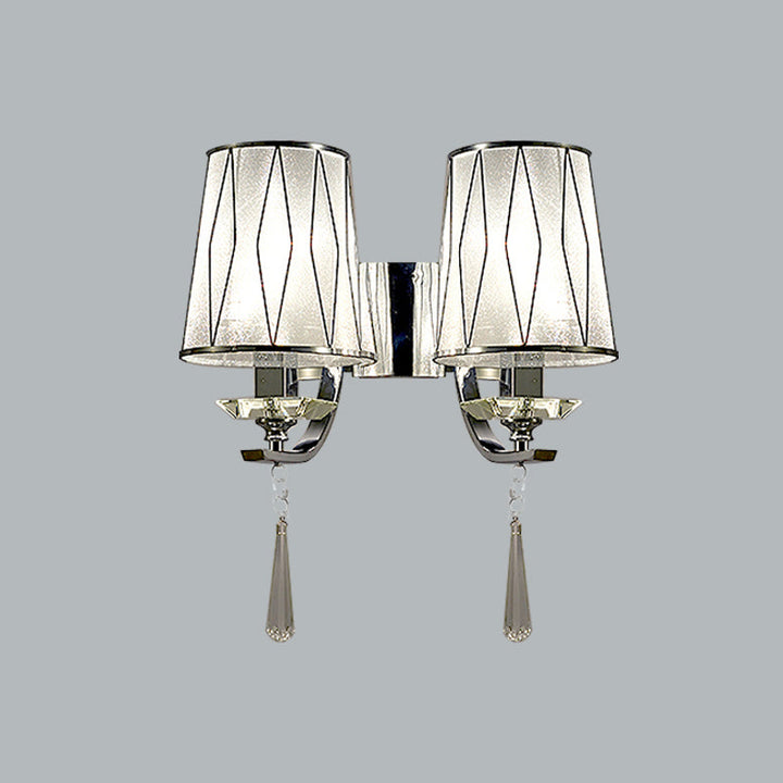 Lisslune | 1/2-Pear Wall Light Modern diamond pattern Barrel PVC Wall Lamp in Chrome with K9 Crystal Drops