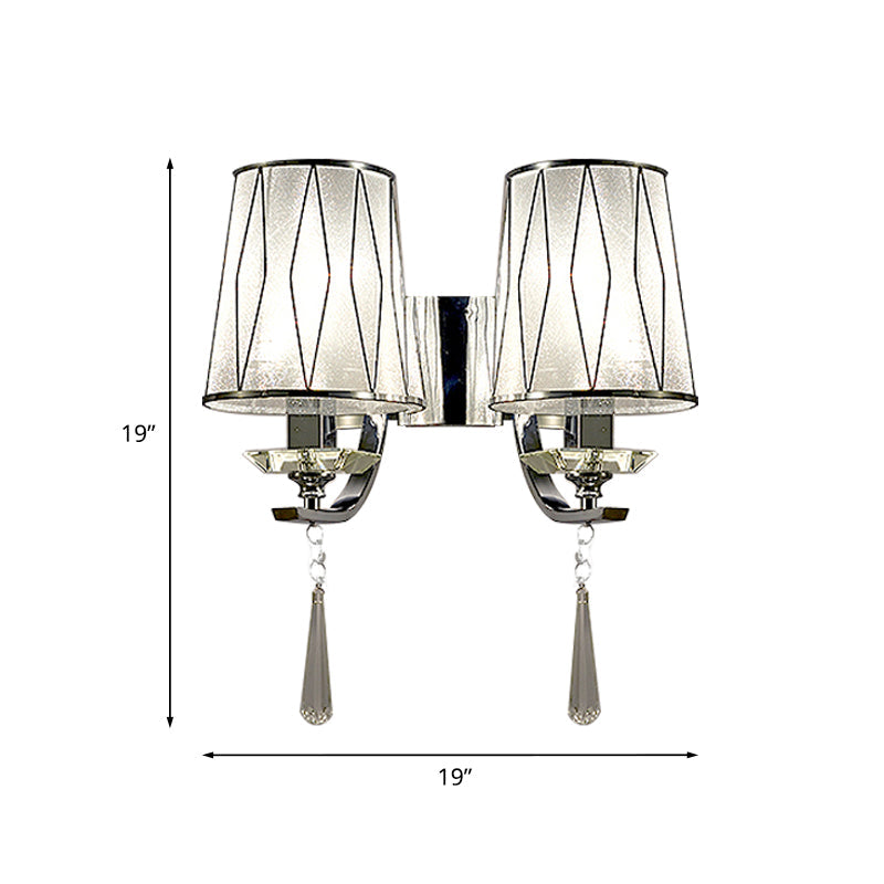 Lisslune | 1/2-Pear Wall Light Modern diamond pattern Barrel PVC Wall Lamp in Chrome with K9 Crystal Drops