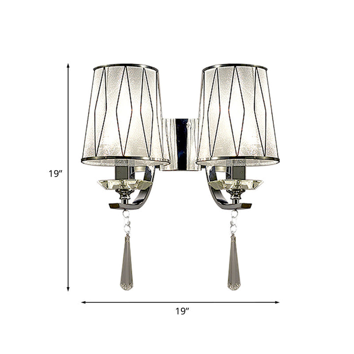 Lisslune | 1/2-Pear Wall Light Modern diamond pattern Barrel PVC Wall Lamp in Chrome with K9 Crystal Drops