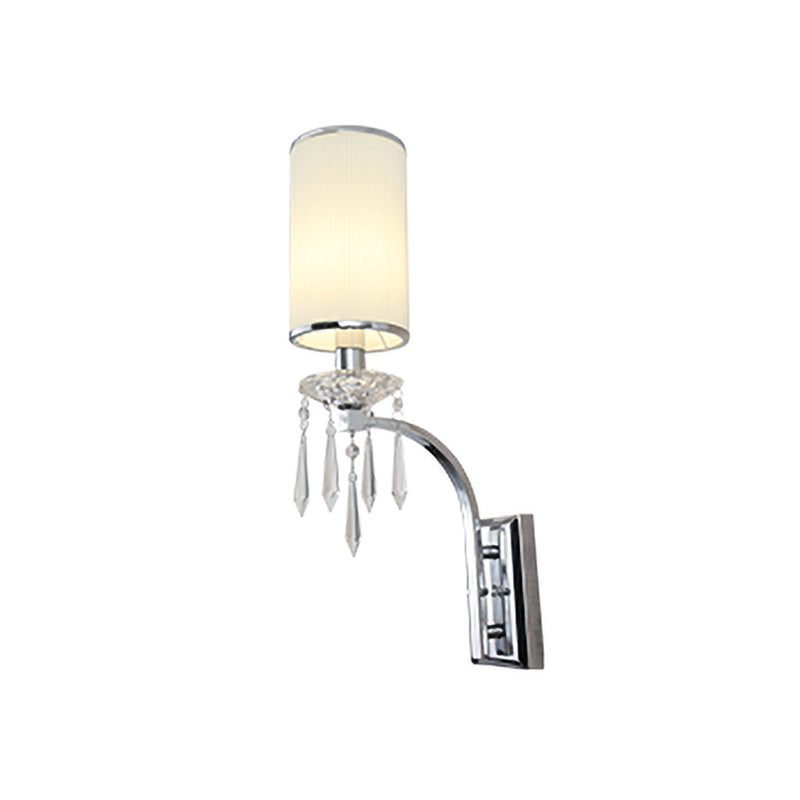 Lisslune | Simple column wall lamp 1 bulb ribbed fabric wall light in chrome for the living room