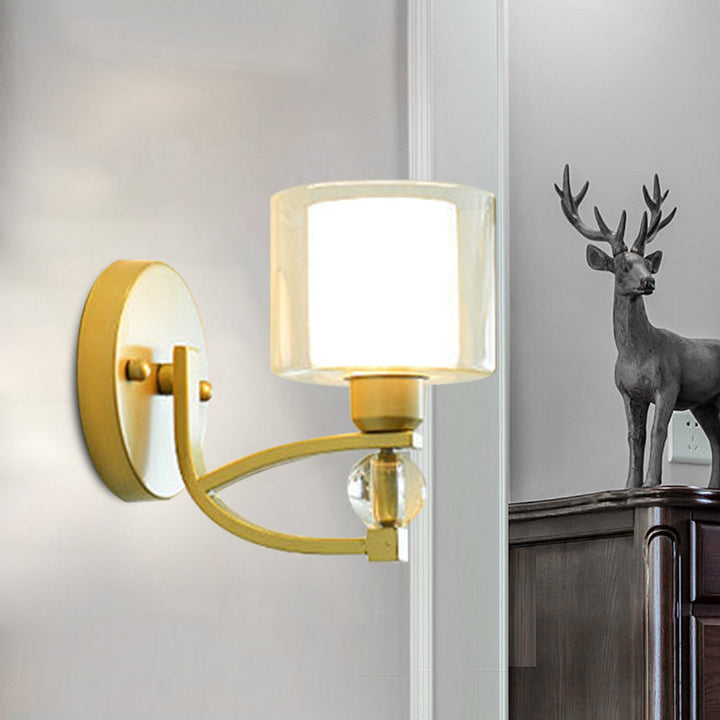 Lisslune | 1 Light Indoor Wall Mounted Lamp Postmodern Gold Finish Wall Lighting with Dual Cylinder Glass in Clear and Opal