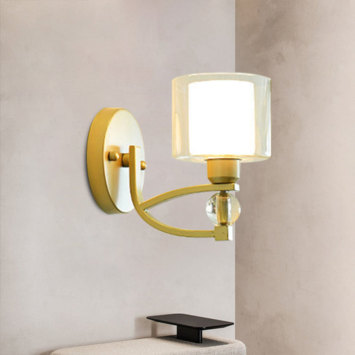 Lisslune | 1 Light Indoor Wall Mounted Lamp Postmodern Gold Finish Wall Lighting with Dual Cylinder Glass in Clear and Opal