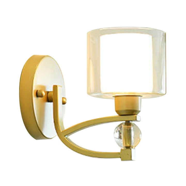 Lisslune | 1 Light Indoor Wall Mounted Lamp Postmodern Gold Finish Wall Lighting with Dual Cylinder Glass in Clear and Opal