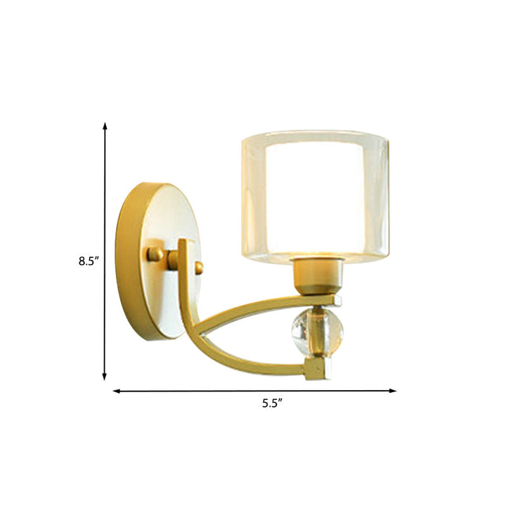 Lisslune | 1 Light Indoor Wall Mounted Lamp Postmodern Gold Finish Wall Lighting with Dual Cylinder Glass in Clear and Opal
