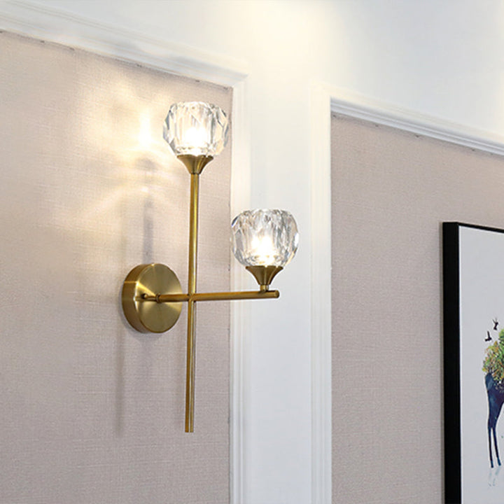 Lisslune | Ball Up Wall Lamp Simple Style Faceted Crystal 2 Heads Gold Finish Wall Mounted Lighting