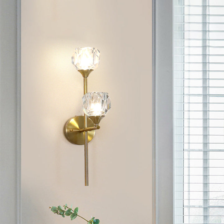Lisslune | Ball Up Wall Lamp Simple Style Faceted Crystal 2 Heads Gold Finish Wall Mounted Lighting