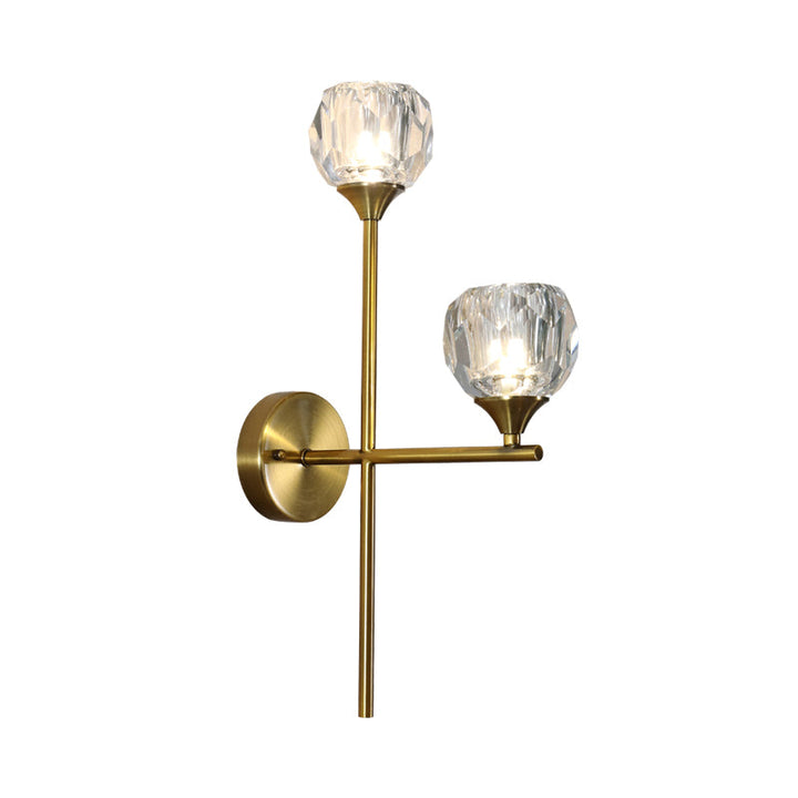 Lisslune | Ball Up Wall Lamp Simple Style Faceted Crystal 2 Heads Gold Finish Wall Mounted Lighting