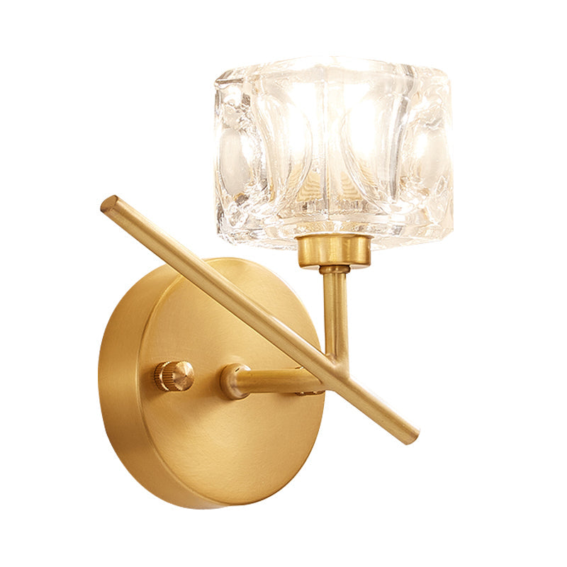 Lisslune | Brass Drum Shade Wall Mounted Lighting Modern 1 Light Clear Crystal Wall Lamp for Bedroom