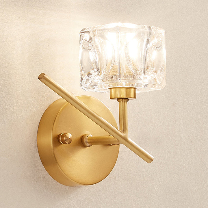 Lisslune | Brass Drum Shade Wall Mounted Lighting Modern 1 Light Clear Crystal Wall Lamp for Bedroom