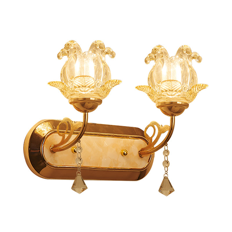 Lisslune | Simplicity Blossom Crystal Wall Lighting Fixture 1/2-Light Wall-Mounted Lamp in Gold with Curved Arm