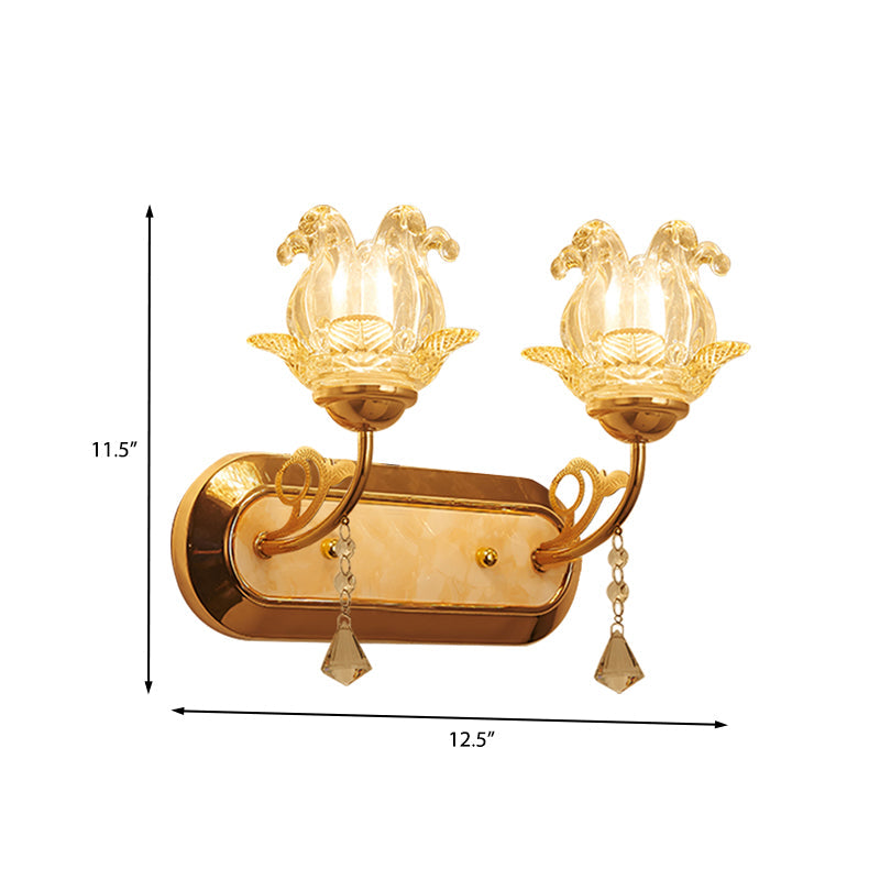 Lisslune | Simplicity Blossom Crystal Wall Lighting Fixture 1/2-Light Wall-Mounted Lamp in Gold with Curved Arm