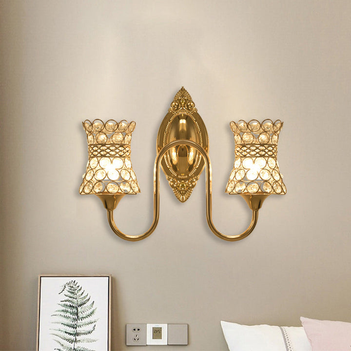 Lisslune | Swirl On Metal Wall Lighting Ideas Modern 2 Heads Gold-Colored Ready Mounted Crystal Wall Lamp Wall Light