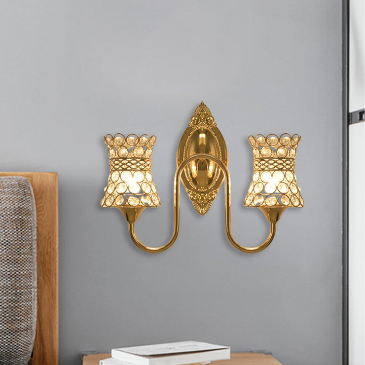 Lisslune | Swirl On Metal Wall Lighting Ideas Modern 2 Heads Gold-Colored Ready Mounted Crystal Wall Lamp Wall Light