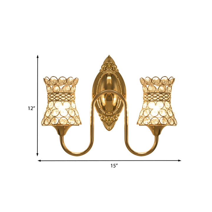 Lisslune | Swirl On Metal Wall Lighting Ideas Modern 2 Heads Gold-Colored Ready Mounted Crystal Wall Lamp Wall Light