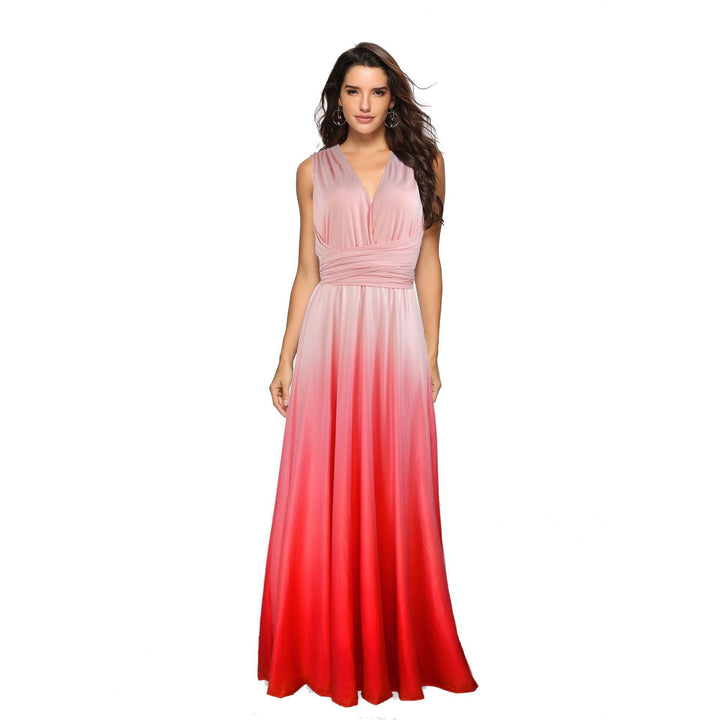 Ladies' maxi dress with flowing waterfall neckline and ombre design