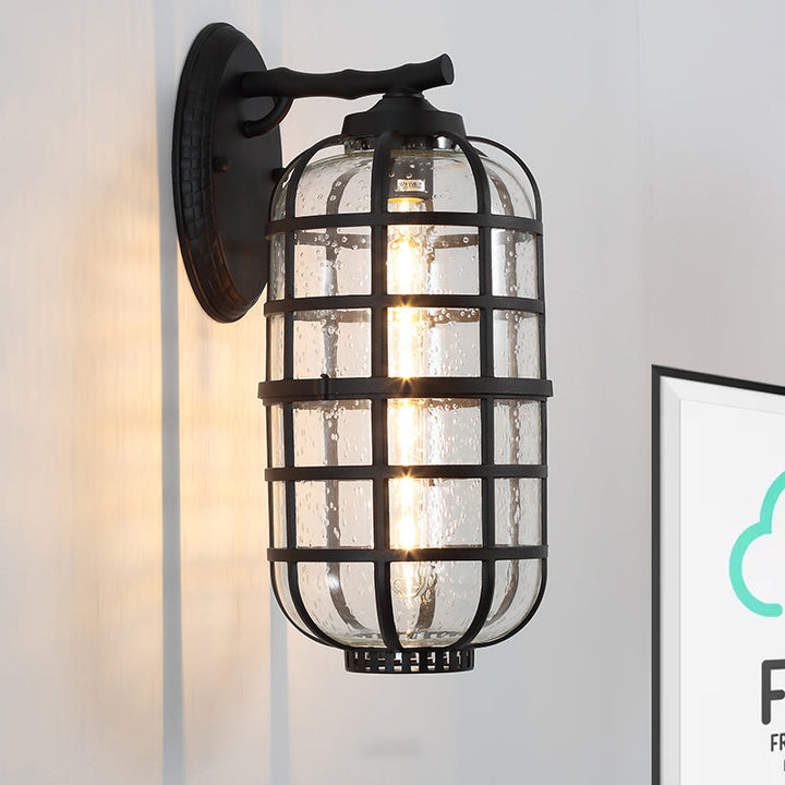 Lisslune | Caged Seeds Glass Wall Mounted Lamp Industrial Single Bulb Outdoor Sculpture Light in Black/Bronze, 5.5"/6"/8" Wide