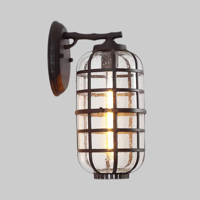Lisslune | Caged Seeds Glass Wall Mounted Lamp Industrial Single Bulb Outdoor Sculpture Light in Black/Bronze, 5.5"/6"/8" Wide