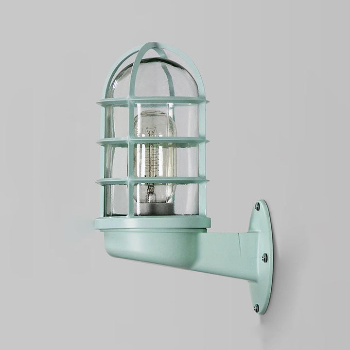 Lisslune | Cylinder Clear Glass Wall Mounted Lamp Industrial Single Bulb Living Room Wall Light in Pink/Blue/Green with Cage