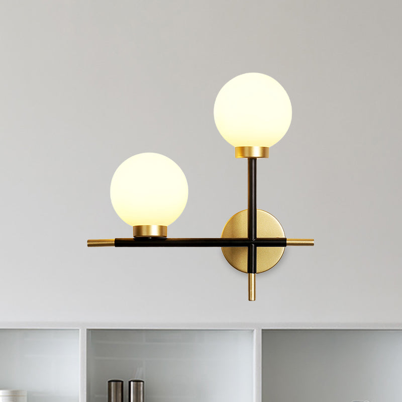 Lisslune | 2-Bulb Frosted Glass Wall Light Modern Black Double Sphere Living Room Wall Lamp with Cross Design