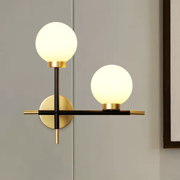 Lisslune | 2-Bulb Frosted Glass Wall Light Modern Black Double Sphere Living Room Wall Lamp with Cross Design