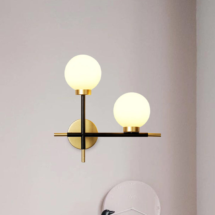 Lisslune | 2-Bulb Frosted Glass Wall Light Modern Black Double Sphere Living Room Wall Lamp with Cross Design