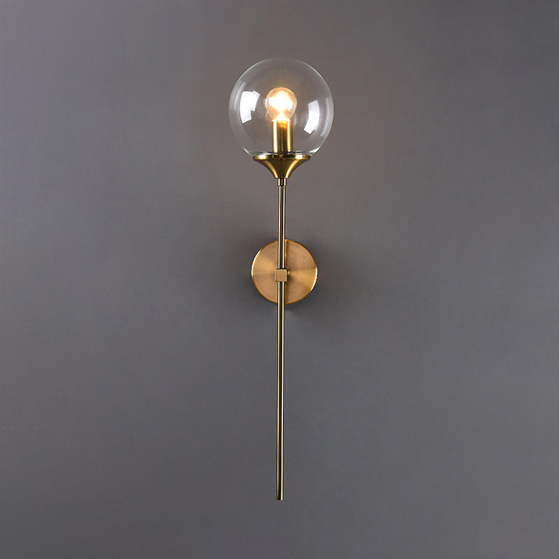 Skørter | Modern Globe Shade Wall Light Single Lamp Clear/Grey/Amber Glass Wall Light in Brass for Bedroom