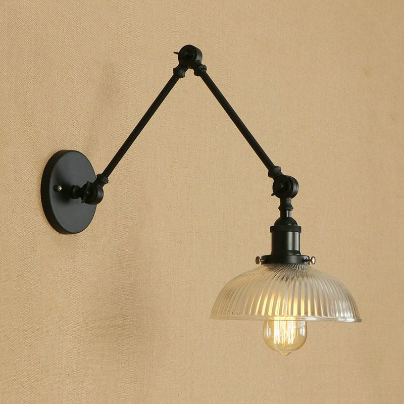 Lisslune | 1 Light Ribbed Glass Wall Lamp Light Industrial Antique Brass/Black/Rust Dome Living Room Lighting Fixture with Swing Arm