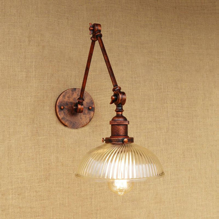 Lisslune | 1 Light Ribbed Glass Wall Lamp Light Industrial Antique Brass/Black/Rust Dome Living Room Lighting Fixture with Swing Arm