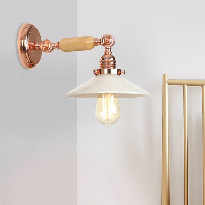 Lisslune | Rose Gold A Light Wall Lamp Industrial Opal Glass Cone Shade Lighting Fixture