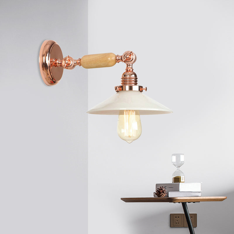 Lisslune | Rose Gold A Light Wall Lamp Industrial Opal Glass Cone Shade Lighting Fixture