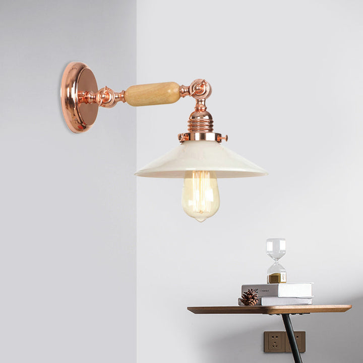 Lisslune | Rose Gold A Light Wall Lamp Industrial Opal Glass Cone Shade Lighting Fixture