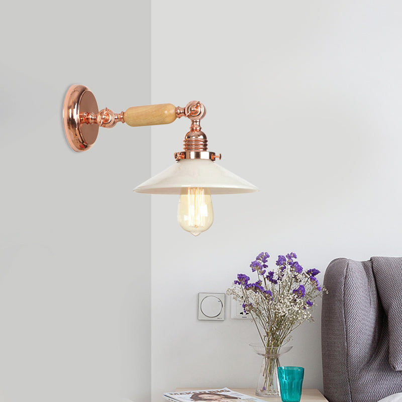 Lisslune | Rose Gold A Light Wall Lamp Industrial Opal Glass Cone Shade Lighting Fixture